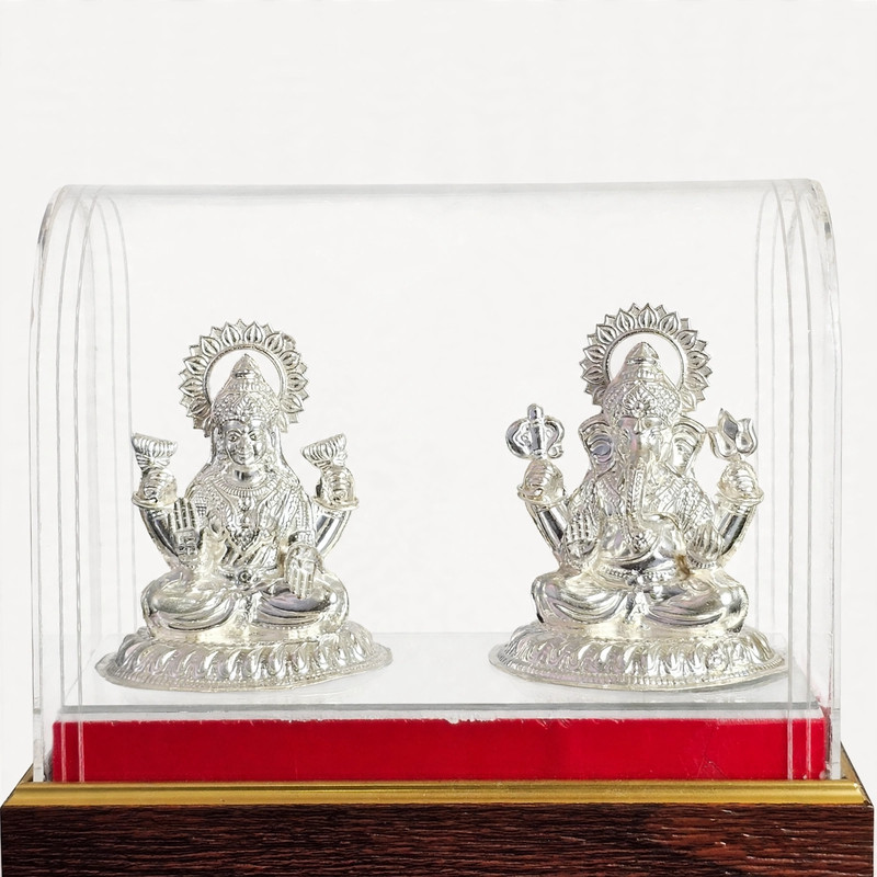 Silver Lakshmi & Ganesh Idol Set — Large