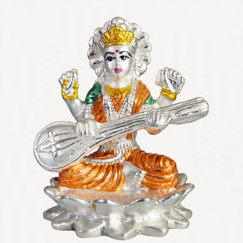 Silver Saraswati Idol