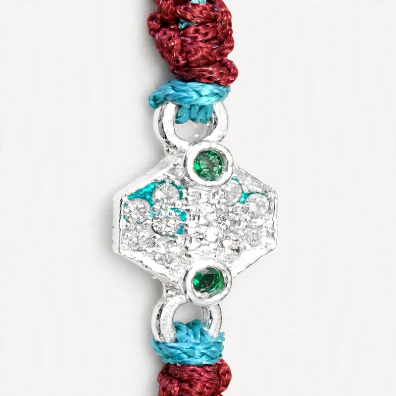 Silver Hexagon Pavé Rakhi with Teal Beads