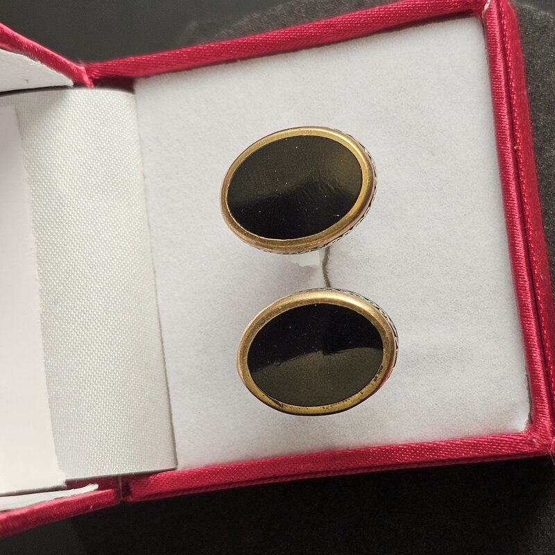 Oval Black Stone Silver Cufflinks