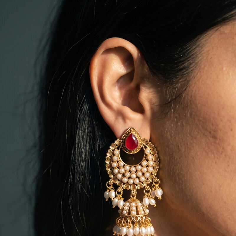 Pearl Jhumka Chandbali Earrings