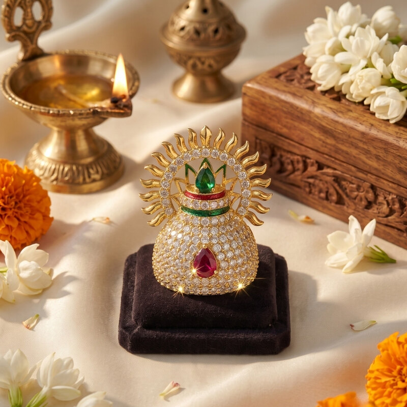 Gold-Tone Deity Mukut with Green Centre