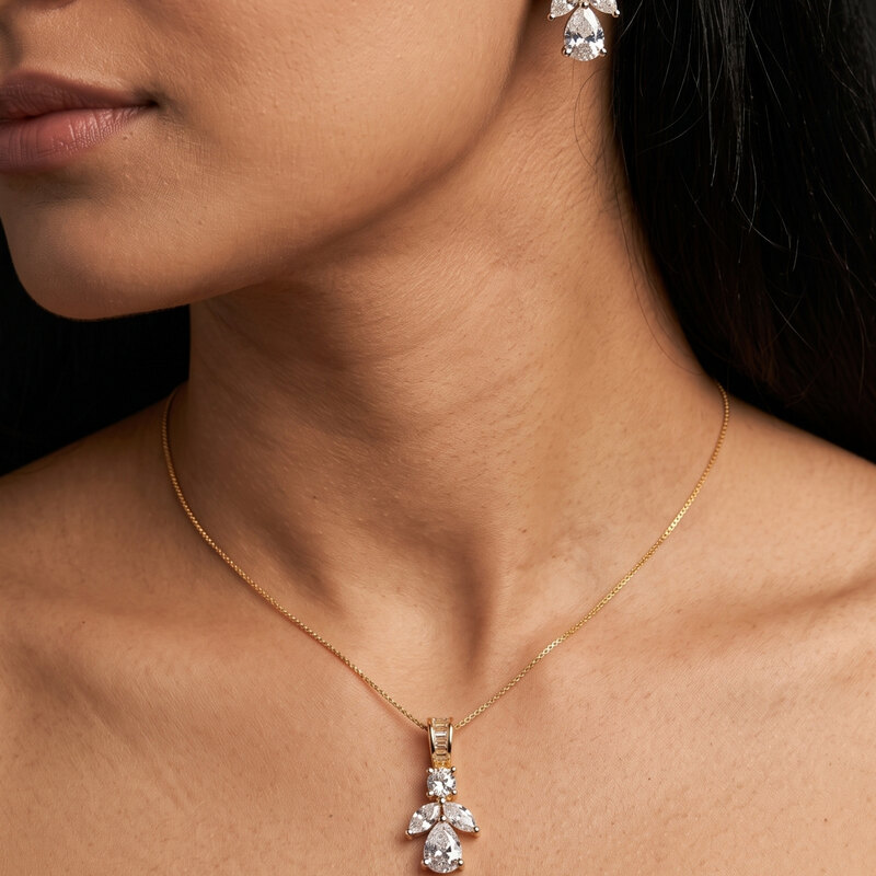Floral Drop Pendant Set with Studs
