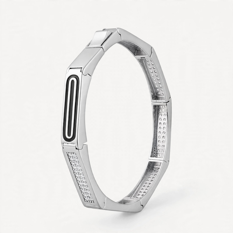 Silver Link Bracelet with Black Inlay